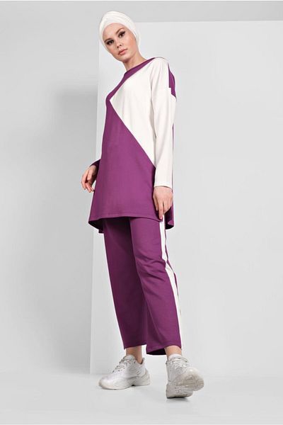 TRENDTESETTÜR Γυναικεία Κρέμα (CREAM-PURPLE) Σετ αθλητικής φόρμας με σχέδιο 0306