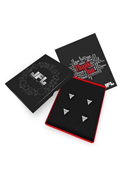 Jewelry For Light 2'li Set 5mm,6mm, Üçgen Kesim 925 Ayar Gümüş, Beyaz Tektaş, Zirkon, Pimli Küpe