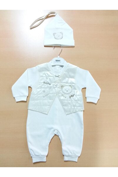 Sönmez Baby Erkek Bebek Ekru Üçgen Saten Yelekli Tulum