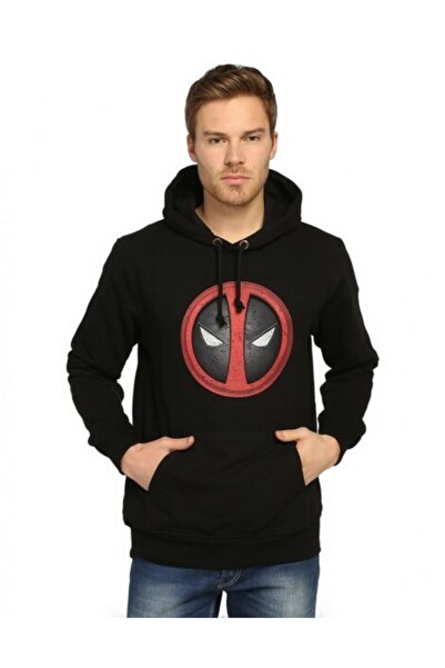 Bant Giyim سويت شيرت ديدبول أسود بغطاء للرأس للرجال - هوديي