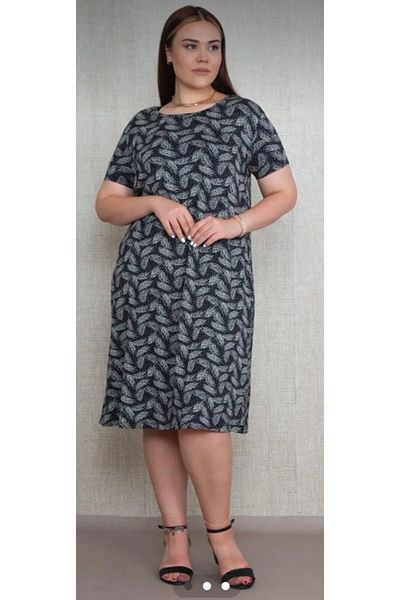 Şirin Butik Γυναικείο φόρεμα βισκόζης με μοτίβο μαύρο φύλλο