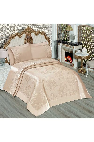BELLOO HOME طقم بيكيه بروكيد فرنسي بني مزدوج