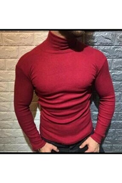 Generic Brand Muški bordo uski lycra rolkolar pleteni džemper Br-01