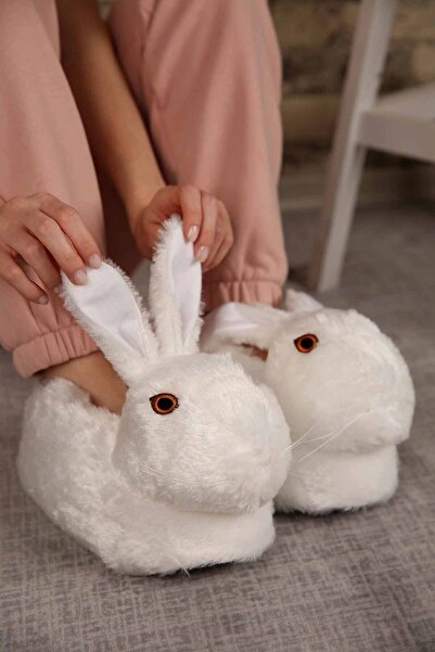 Rimel Moda Kadın Beyaz Panduf Tavşanlı Ev Içi Bot