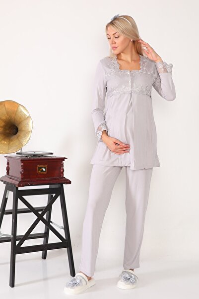 lohusahamile Women's Gray Maternity Pajama Set