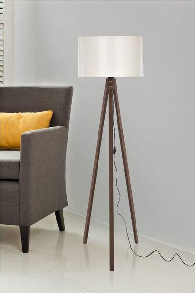 HOMİNG Rodi Lambader Ceviz Ayak / Silindir Krem Şapka