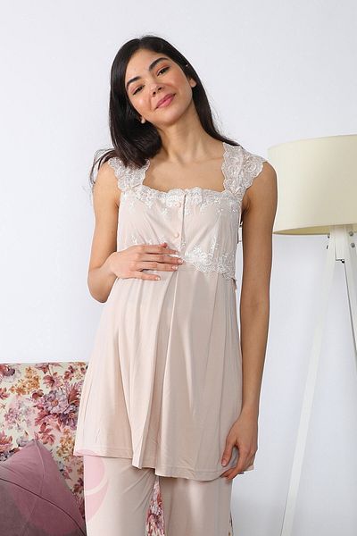 lohusahamile Maternity Pregnant 2503 Milk Brown Σετ Πιτζάμες εγκυμοσύνης