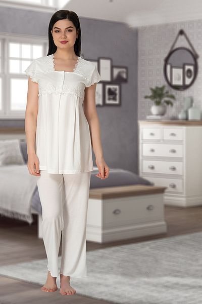 Effortt Set de pijamale de maternitate cu guler albastru pentru femei