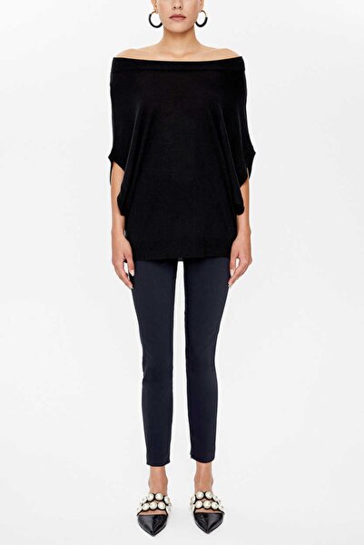 SOCIETA Siyah Düşük omuz bol kesim triko bluz 28828