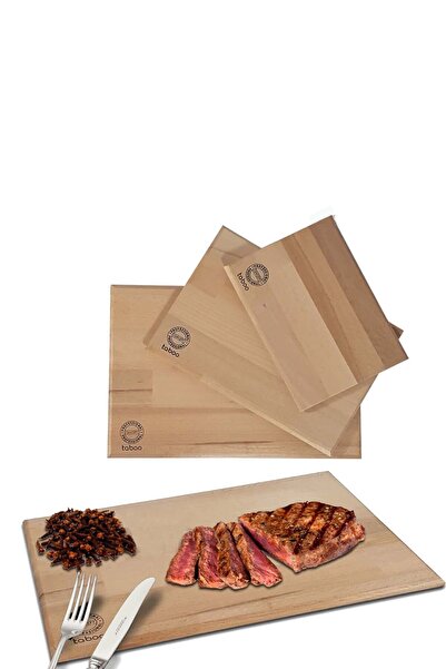 Binbirreyon لوح تقطيع خشبي من تابو، طبق تقديم اللحوم، مجموعة من 3 قطع Ra433