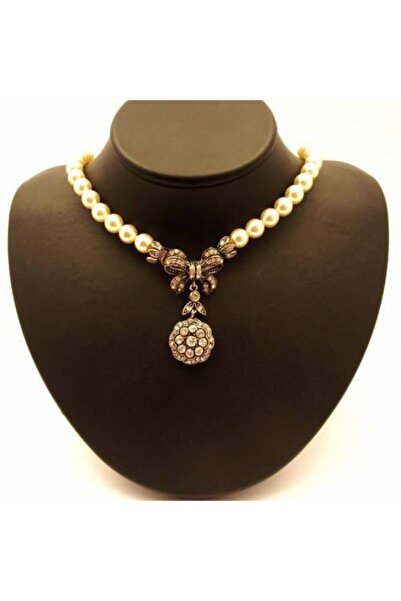 Aşina Gümüş Yeni Yıl Hediyesi Elmas Montür Divan Hane Inci Kolye