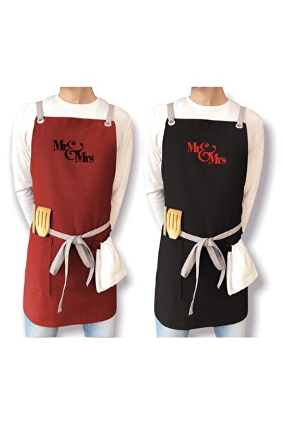 apr-10 Kişiye Özel Kadın Ve Erkek Eşli Nakış Işlemeli Sevgili Kombin Mutfak Önlüğü Chef Önlük
