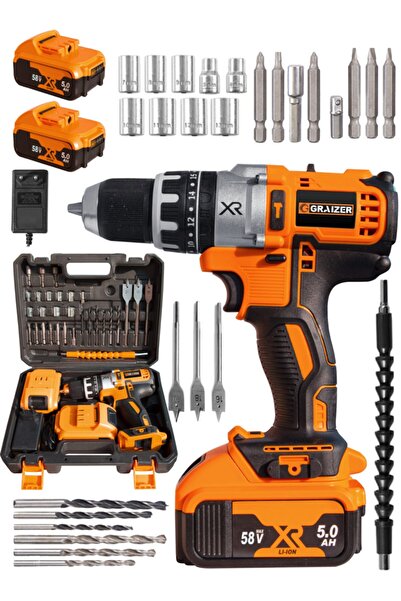 Graizer Alman Xx-r 58 V 5 Ah Bakir Sargi Metal Şanzuman Çift Akülü Vidalama M...