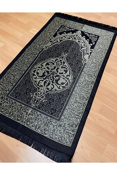 AYHANHOME حزمة هدية منقوشة مهدب سجادة صلاة التفتا السوداء