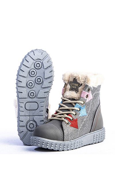 Olimpus Star Kids Girls Ασημί Χρώμα Γούνινες Μπότες