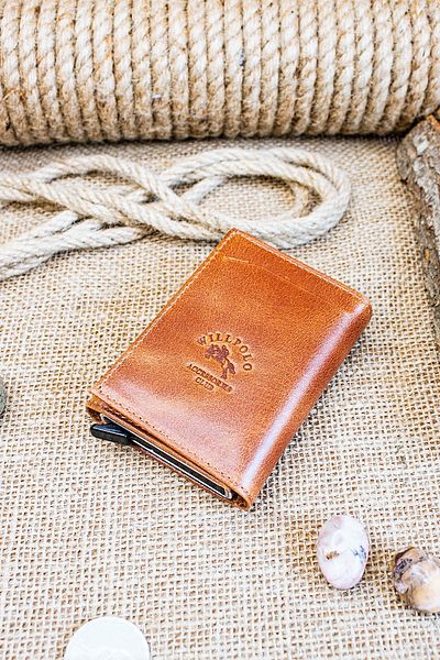 willpolo Портфейл с механизъм за карти от естествена кожа Crazy Leather, кафяв