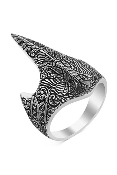modasilvers Gümüş Sivri Uçlu Kayı Boyu Anadolu Selçuklu Kartalı Işlemeli Okçu Zihgir Yüzük