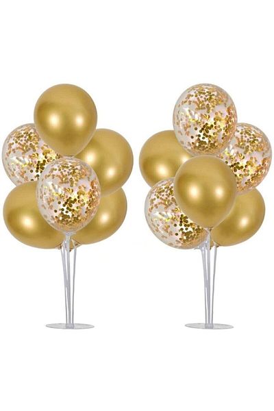 BEST PARTİ DOĞUM GÜNÜ PARTİ SÜSLERİ Gold Chrome Footed Balloon Stand Set of 2