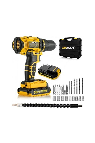 stilmax Xr 36 V 5 Ah Darbeli Çift Li-on Akülü Şarjlı Vidalama Matkap + 27 Parça Usta Seti