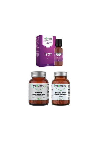 VeNatura Selenium 90 Tablets + Iodine 150 Mg 25 ml + Zinc(15 Mg) & Copper(1500?g) Supplementary Food 60 Capsules