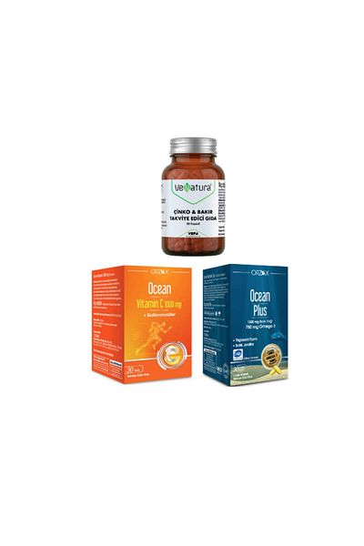 VeNatura Vitamin Set-Zinc & Copper 60 Capsules+ Vitamin C 30 T.+ Omega 3 30 Capsules