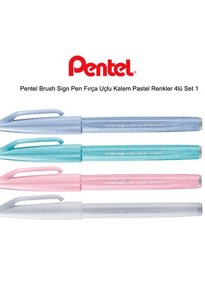 Pentel Brush Sign Pen Brush Tip Pen Pastel Colors Set of 4 1