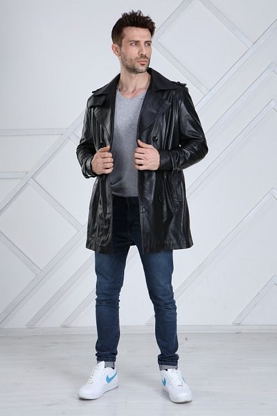 CE-YIL Genuine Leather Trench Coat