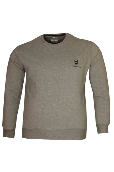 Büyük Beden Bisiklet Yaka Sweatshirt 79017 Antrasit