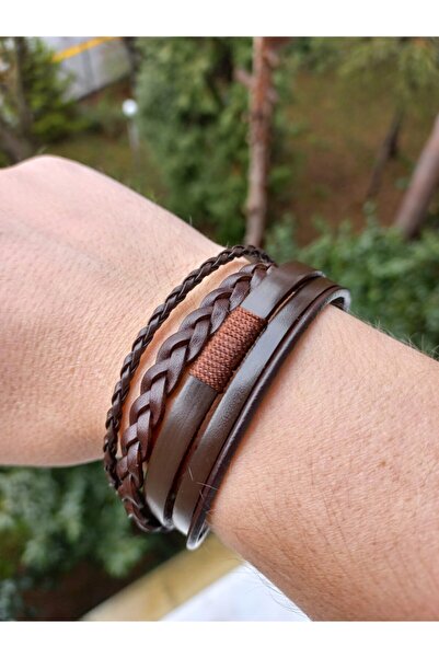 REGGENTE Set of 5 Brown Genuine Leather Bracelet