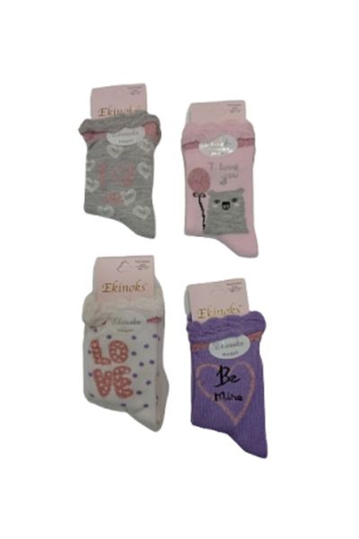 Ekinoks Girl's Colorful Special Seamless Perfumed 4-Piece Socks