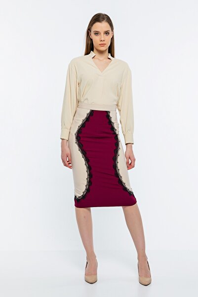 Miralia Diz Boyu Dantelli Klasik Etek