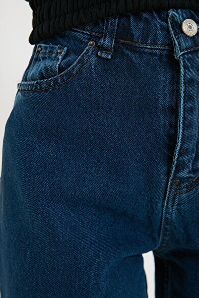 Ramrod Σκούρο μπλε τζιν Palazzo με λύκρα, εξαιρετικά ψηλόμεσο, χαλαρή εφαρμογή. (Εξαιρετικά ψηλό) Φαρδύ μπατζάκι.