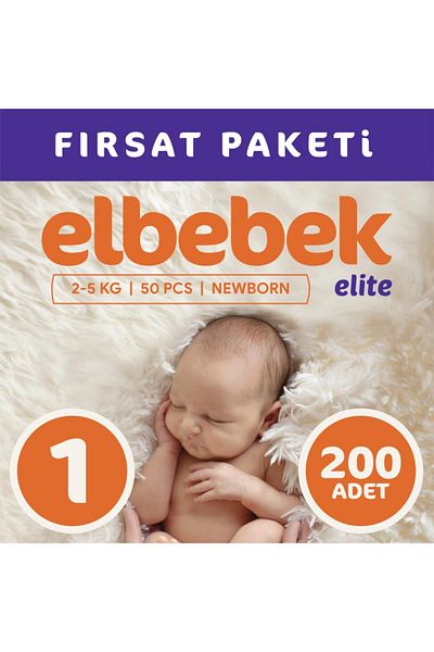 ELBEBEK ELİTE Newborn Baby Diapers - Size 1, 200 Pieces