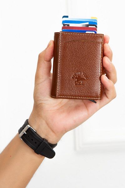Newish Polo Мъжки портфейл от естествена кожа, държач за карти с механизъм