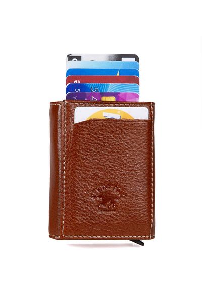 Newish Polo Мъжки портфейл от естествена кожа, държач за карти с механизъм