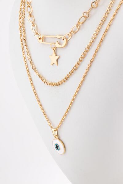 Sortie Aksesuar Çengelli Iğne Ve Yıldız Figürlü Nazar Boncuklu Kombin Kolye 007