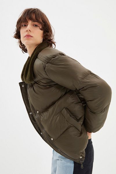 Trendyol Collection Χακί γιακά βελούδινο Λεπτομερές Puffer Jacket TWOAW22MO0003