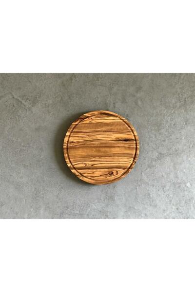 Zethome Zeytin Ağacı Ahşap Yuvarlak, Oluklu Steak / Pizza Servis Tahtası 25 Cm