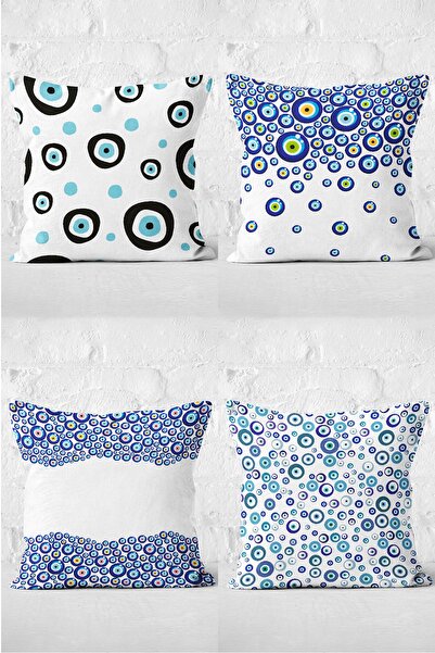 Nish & Royal Set of 4 Evil Eye Bead Patterned Pillow and Cushion Covers