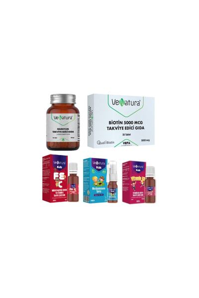 VeNatura Selenyum 90 Tablet + Biotin 30 Tablet +çocuklar Için Demir Ve C Vitamini + B12 Vitamini + D3 Vitamin