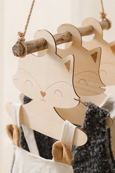 AHWALL Kedi Temalı Ahşap Bebek Elbise Askısı 3'lü Set