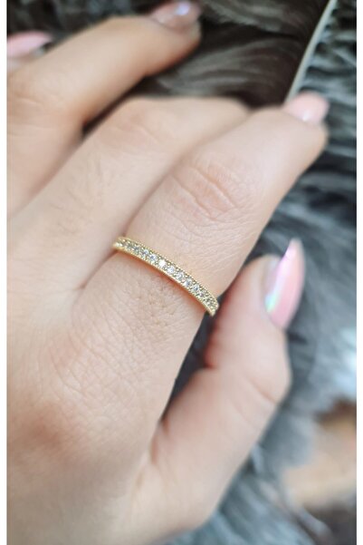 WONDER TOUCH 24k Altın Kaplama Tam Tur Zirkon Taşlı Yüzük,ince Bijuteri Alyans,19.74mm Ayarlanmaz, Taşlı Alyans