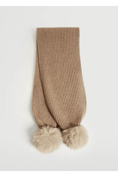 MANGO Kids Şal din tricot cu pompon maro deschis/pastel pentru copii