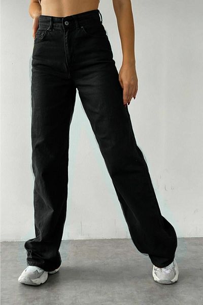 Trn JNS -blugi largi cu talie super inalta din Lycra negru Pantaloni Palazzo. (SUPER ÎNALT) Picior lat