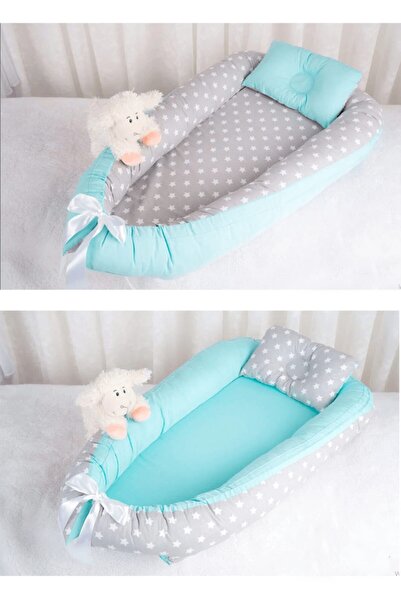 Babynest Yatak Ve Ortopedik Yastık Mint Ve Gri Yıldız