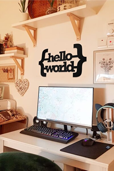 AHWALL Hello World Tablou decorativ din lemn cu text