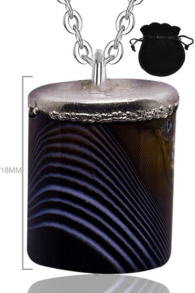 Tesbih Atölyesi Certified Natural Patterned Black Agate Stone Necklace
