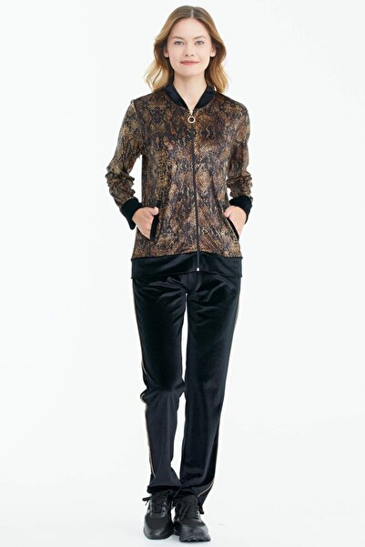 Sementa Desenli Kadife Eşofman Takım - Kahve