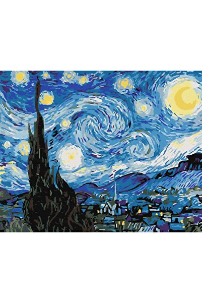 abbara Kasnaklı Sayılarla Boyama Tablo Seti Fırça Boya Dahil 30x40 Yıldızlı Gece Van Gogh