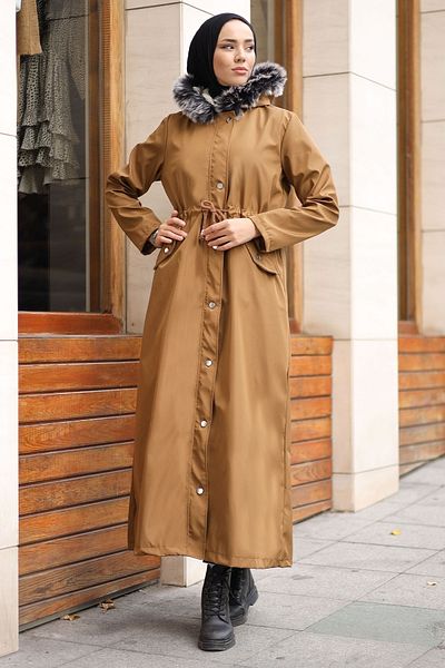 InStyle Dlouhý kabát Furry Inside Fleece 2002 - Hnědý